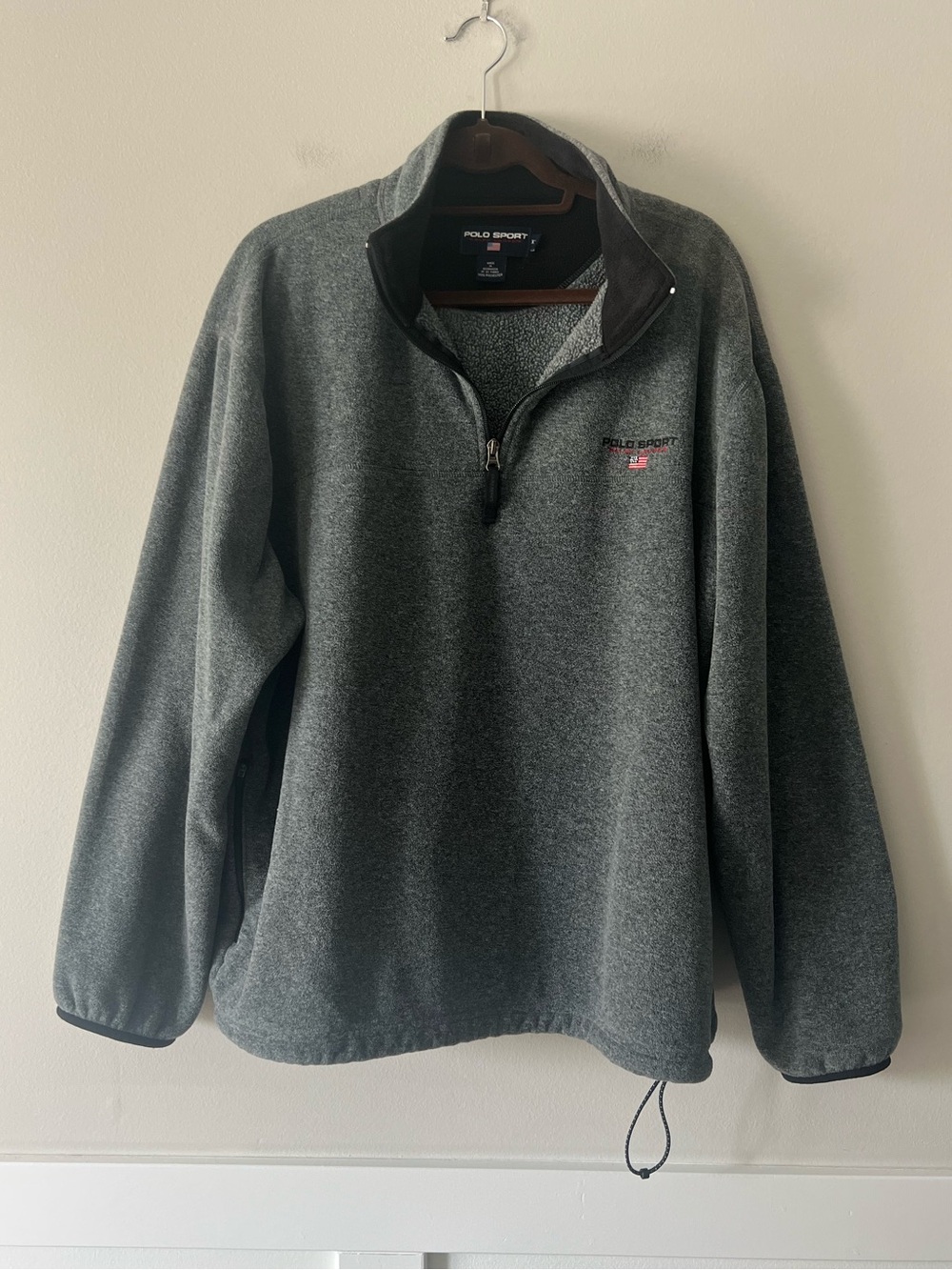 Vintage Polo Sport Ralph Lauren XXL Gray Fleece Quarter Zip Pullover USA Flag